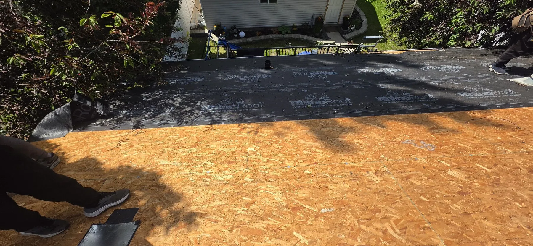 Exposed roof deck during a partial roof replacement in Strathmore
