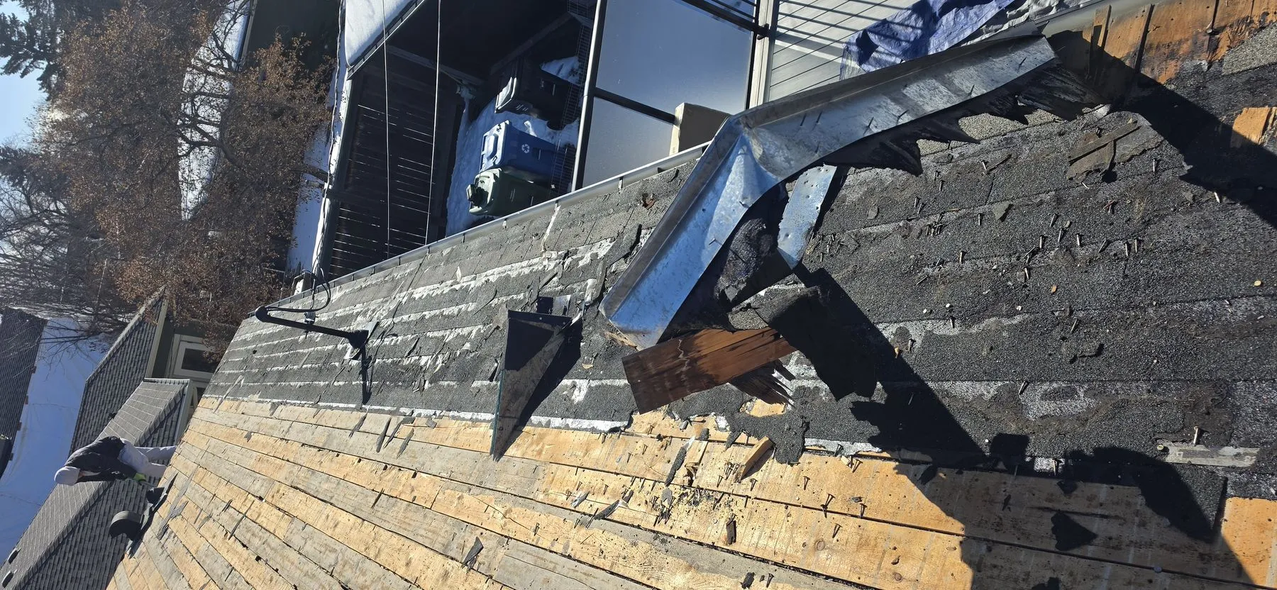 Original 1x6 plank roof deck exposed in Spruce Cliff Calgary