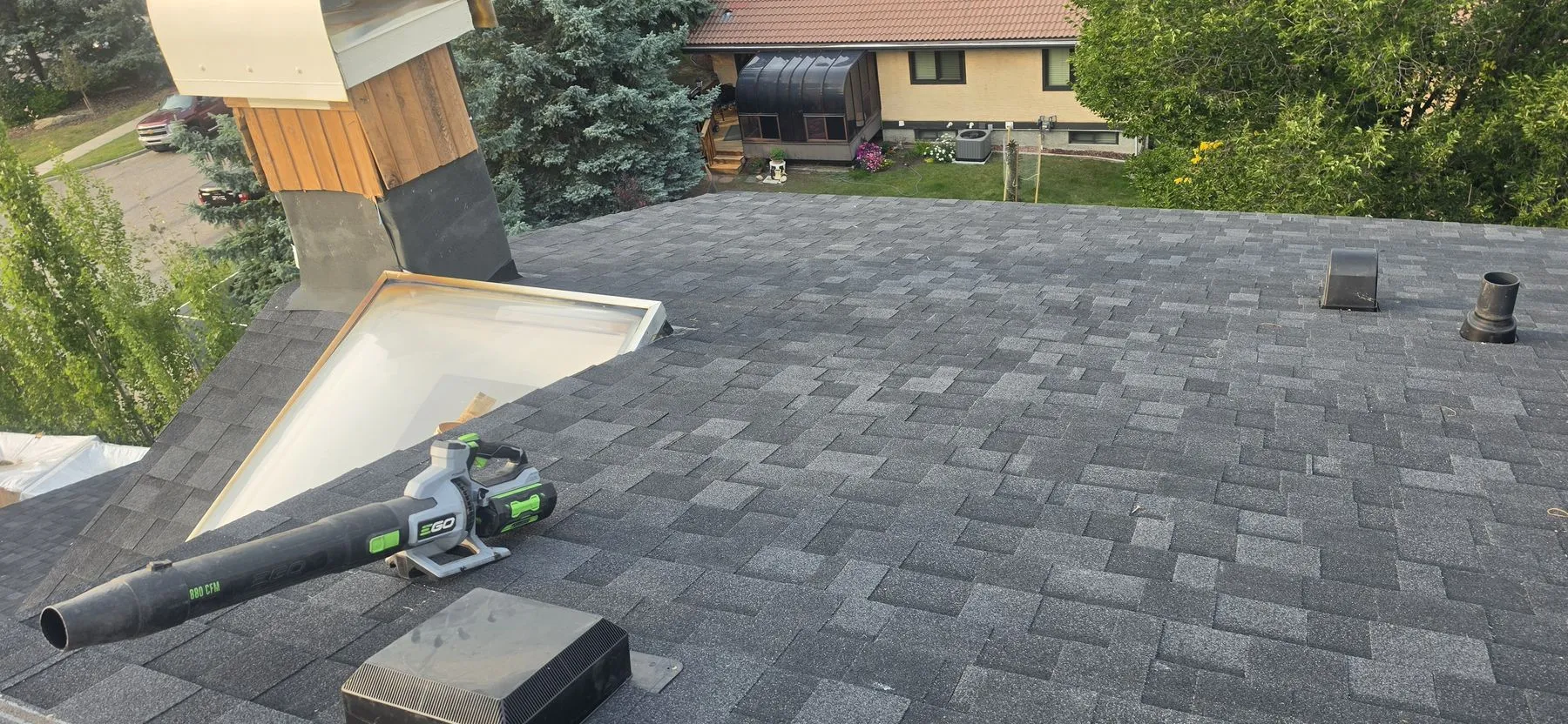Completed roof after replacement in Strathcona Calgary