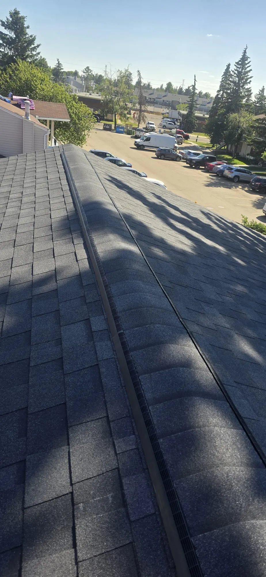 Attic ridge vent roof peak in Calgary