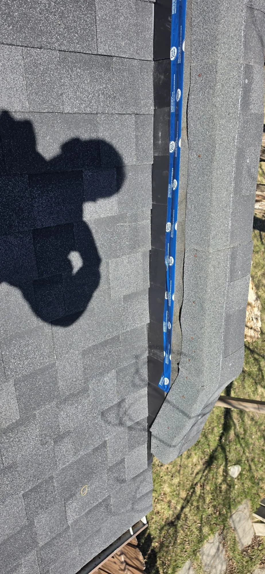 Valley shingle inspection tuck tape seam